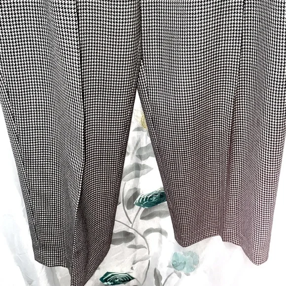 100% WORSTED WOOL HOUNDSTOOTH DRESS PANTS PLEATED BLK/WHT SZ 12